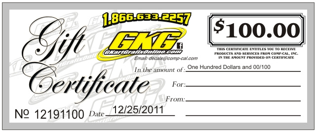 G-KART GRAFIX $100.00 GIFT CERTIFICATE